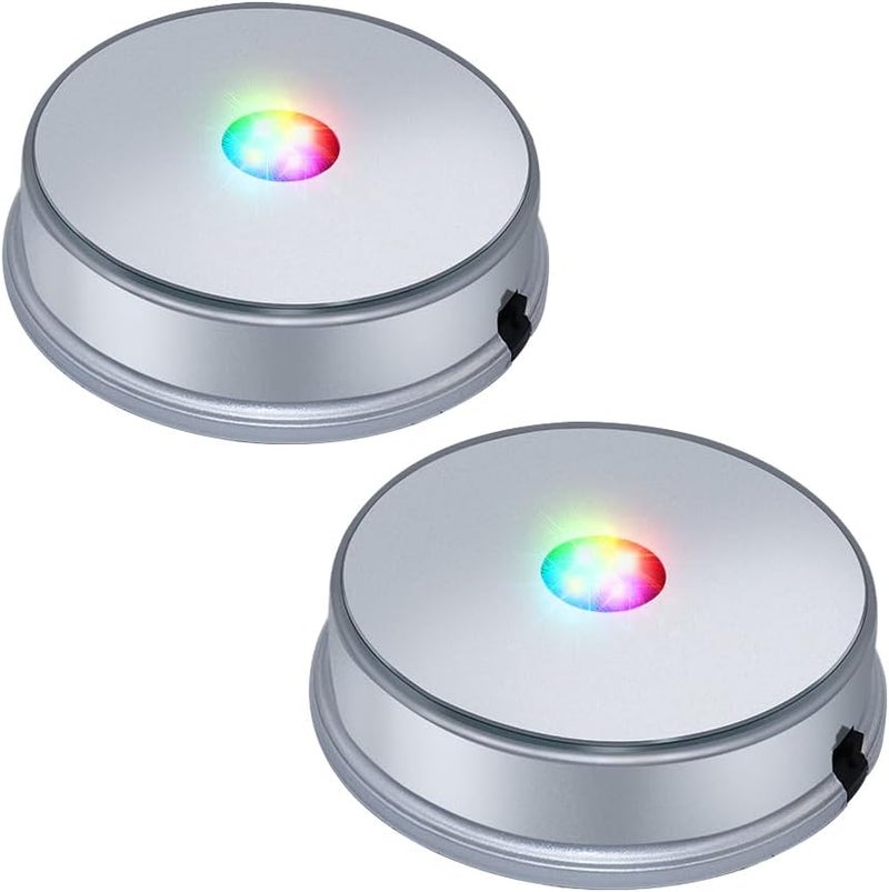 PHOSOK LED Silver Display Base- Crystal Glass Art Statue Merchandise Display Stand- Multicolor Changing Light Display Stand Powered by 3 AAA Batteries （Pack of 2） - Image 1